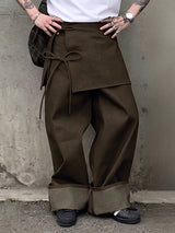 Men's Retro Party Ribbon Wrap Front Turn-Up Wide Cuff Loose Pant SKUL80624