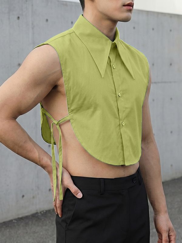 Men's Avant-Garde Pointed Collar Side Tie-Up Cropped Shirt SKUL68068