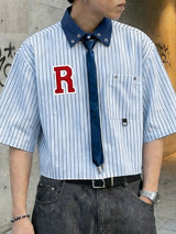 Men's Striped Color Block Collar Short Sleeve Shirt SKUL54733