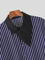 Men's Stripe Asymmetric Collar Long Sleeve Shirt SKUL42794