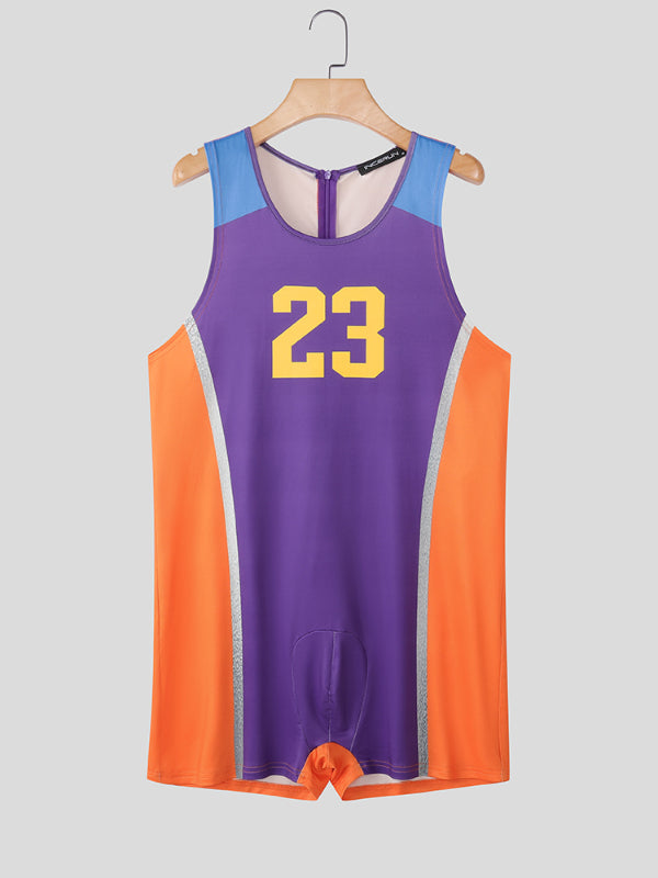 Men's Number Print Colorblock Bodysuit SKUL18798