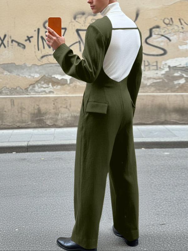 Men's Back Cutout Design Long Sleeve Jumpsuit SKUL43629