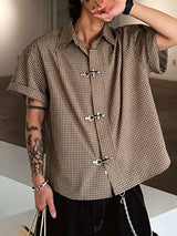 Men's Avant-Garde Modern Neo-Chinese Italian Vintage Houndstooth Plaid Shirt SKUL71318