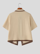 Men's Knit Contrast Color Zipper Short Sleeve Cardigan SKUL48006