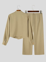 Men's Smart Chic City Walk Stand Collar V-Cut Waist Two Pieces Outfit SKUL85214