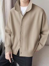 Men's Solid Knit Stand Collar Long Sleeve Cardigan SKUL34231