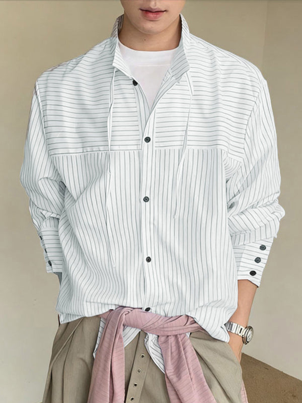 Men's Striped Irregular Long Sleeve Shirt SKUL36393