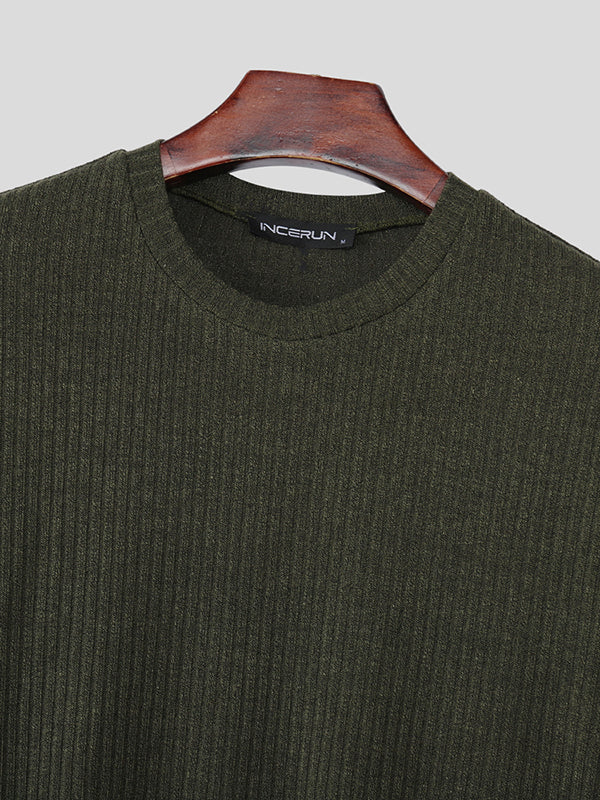 Men's Solid Color Textured Long Sleeve Sweater SKUL29705