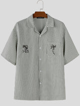 Men's Coconut Tree Embroidered Texture Short Sleeve Shirt SKUL15618