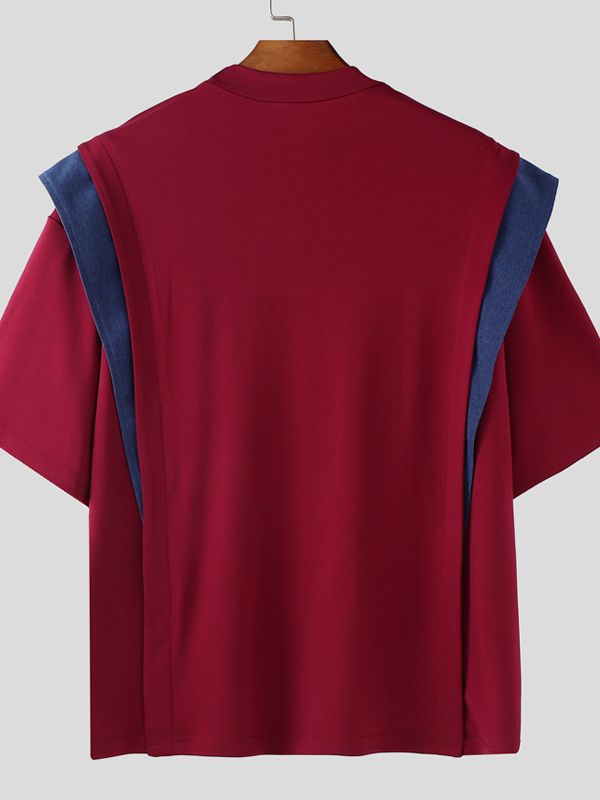 Men's Colorblock Loose Short Sleeve T-Shirt SKUL38095