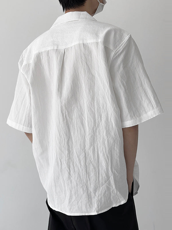 Mens Solid Texture Revere Collar Casual Shirt SKUK19580