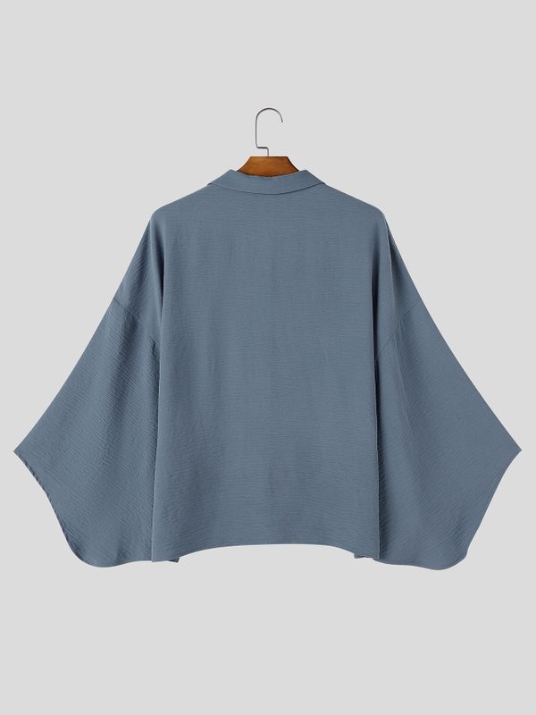 Men's Zen Minimalist Art Exhibition 3D Rose Flower Crinkle Textured Kimono Sleeve Shirt SKUL85967