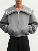 Men's Star Print Contrast Sailor Collar Long Sleeve Jacket SKUL43749