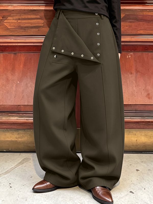 Men's Avant-Garde Deconstructed Stage Runway Asymmetric Foldover Snap High-Waist Pant SKUL81828