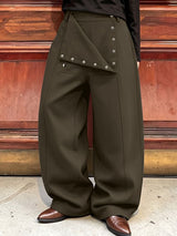 Men's Avant-Garde Deconstructed Stage Runway Asymmetric Foldover Snap High-Waist Pant SKUL81828