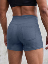 Men's Gym Vertical Ribbed V-Back Yoke Butt Lifting High Waist Back Pocket Short SKUL81924
