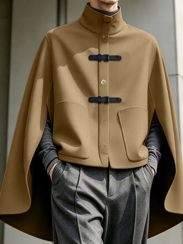 [Pre-order] Men's Neo-Chinese Chic Evening Gala Leather Buckle Stand Collar Split Cape SKUL89230