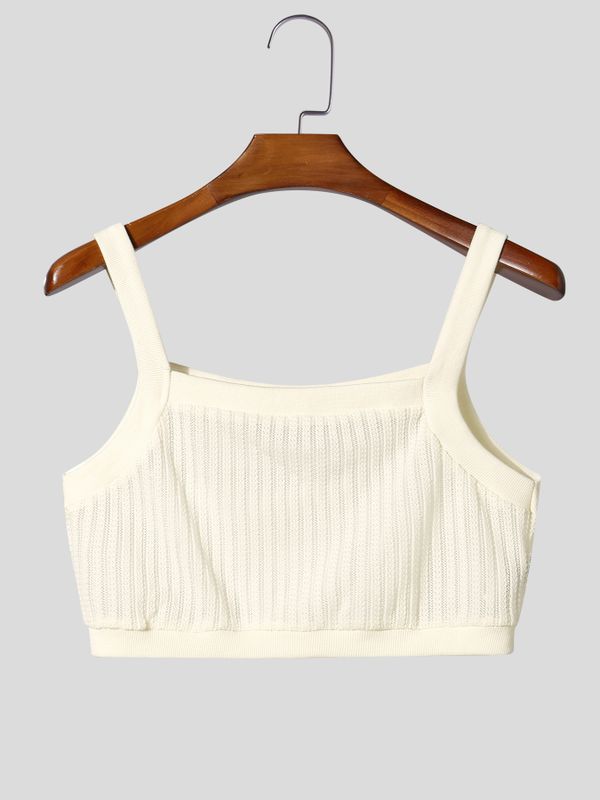 Men's Beach Resort Crochet Mesh Square Neck Fit Cropped Tank SKUL70320