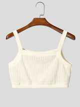 Men's Beach Resort Crochet Mesh Square Neck Fit Cropped Tank SKUL70320