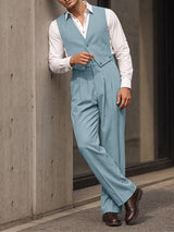 Men's Retro Party Cropped V-Pointed Jumpsuit SKUL75517