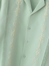 Men's Vintage Guayabera Cuban Collar Geometric Print Boxy Cropped Short Sleeve Shirt SKUL60213
