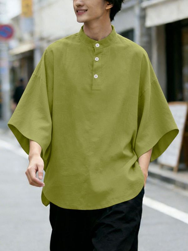 Men's Solid Color Batwing Sleeve Shirt SKUL59998