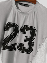 Men's Number Print Lace Sheer Patchwork Short Sleeve T-Shirt SKUL22234