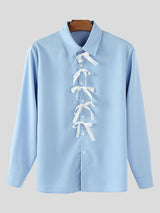 Men's Bow Patchwork Colorblock Long Sleeve Shirt SKUL24200