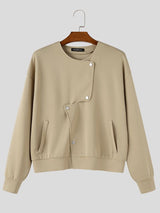 Men's Avant-Garde Chic City Walk Asymmetric Stepped Snap Placket Crewneck Jacket SKUL84565