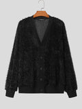 Mens Solid Button Front Casual Plush Cardigan SKUK40031