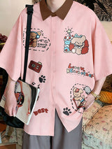 Men's Fun Print Contrast Collar Short Sleeve Shirt SKUL45998