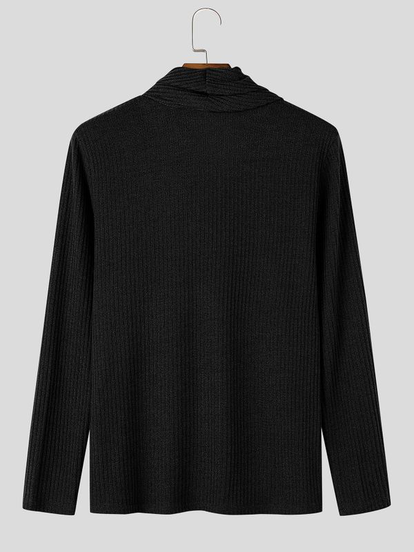 Men's Smart Luxury Daily Commute Hanging Streamer Rib Knit Form-Fitting Long Sleeve T-shirt SKUL84624