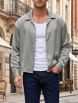 Men's Yuppie Streetwear Silky Satin Boxy Cropped Long Sleeve Button-Up Shirt SKUL79040