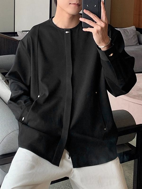 Men's Solid Color Pocket Long Sleeve Shirt SKUL38874