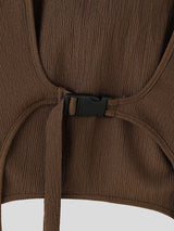 Men's Avant-Garde Pleated Hooded Deep Cutout Front Buckle Longline Tank SKUL64148