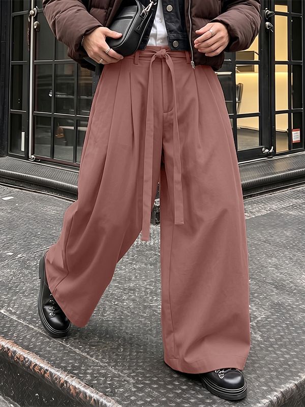 Men's Clean High Street Belted Pleated Wide-Leg Drape Pant SKUL78160