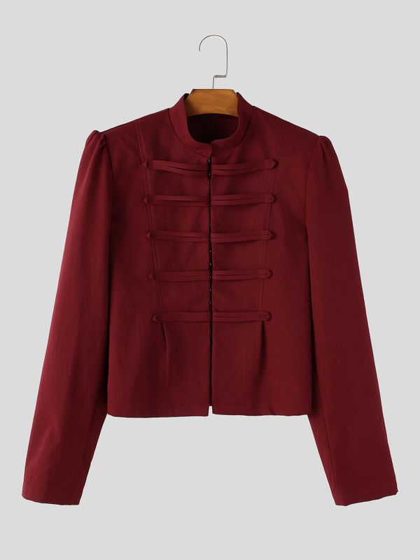 Men's Retro Party Hussar Military Frogging Cropped Long Sleeve Stand Collar Jacket SKUL81161