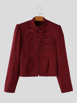Men's Retro Party Hussar Military Frogging Cropped Long Sleeve Stand Collar Jacket SKUL81161