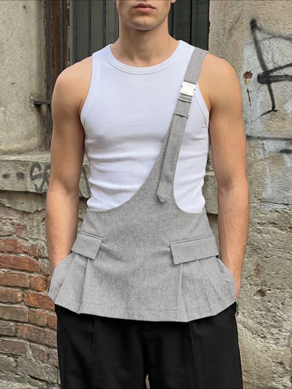 Men's Avant-Garde Asymmetrical Single Strap Peplum Waist Skirt SKUL60658