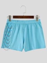 Men's Sexy Avant-Garde Side Cutout Multi-Layer Metal Chain Fitted Short SKUL72506