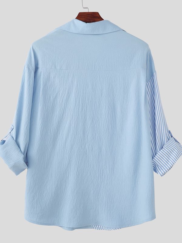 Men's Striped Contrast Color Asymmetrical Long Sleeve Shirt SKUL46425