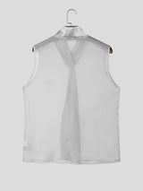 Men's Semi-Sheer Integrated Wide Tie Draped Neck Sleeveless Shirt SKUL57510