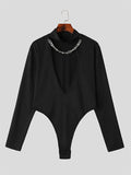 Mens Chain Design Cutout Long Sleeve Bodysuit SKUK41742