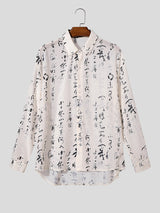 Men's Chinese Character Print Sheer Mesh Long Sleeve Shirt SKUL23478