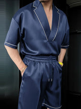 Men's Shiny Contrast Stripe Casual Two Pieces Outfit SKUL53187