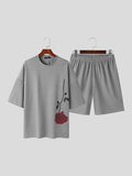 Mens Rose Print Casual Two Pieces Outfits SKUK46421