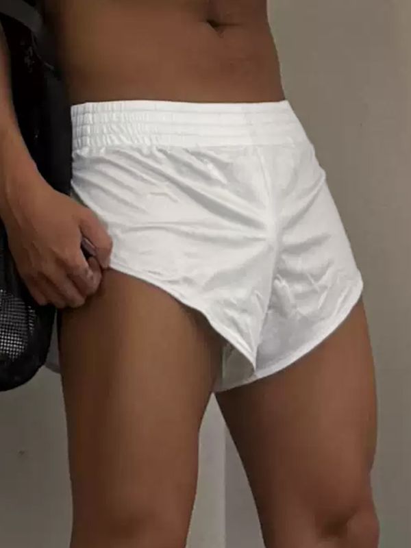 Men's Retro Sporty Beach Jogging Fluid Luster Curved Hem Running Short SKUL84065