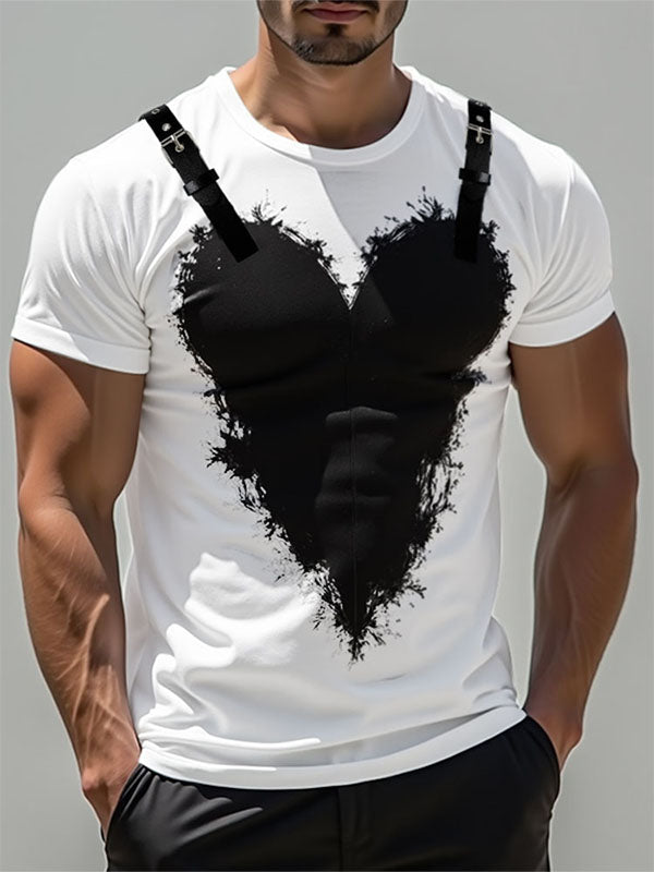 Mens Heart Print Patchwork Short Sleeve T-Shirt SKUL03026