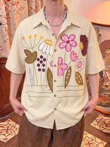 Men's Y2K Dopamine Floral Print Short Sleeve Shirt SKUL77999