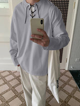 Men's Solid Drawstring Design Long Sleeve Shirt SKUL32948